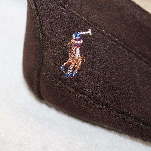 POLO RALPH LAUREN MEN'S MICROSUEDE SLIPPERS BROWN - Picture 2 of 7